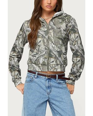 Edikted Tayler Camo Zip Up Hoodie - Grey