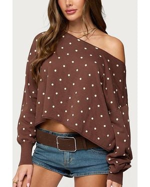 Edikted Oversized Off Shoulder Polka Dot Sweater - Brown