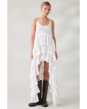 AllSaints Cavalry Crepe Twist Strap Tiered Ruffle High-Low Maxi Dress - White