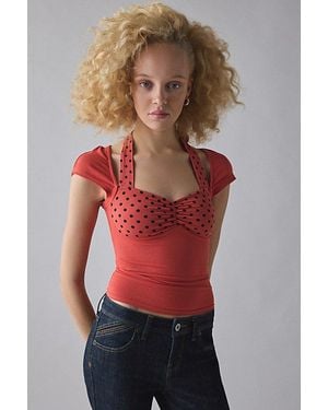 Kimchi Blue Angelica Cap Sleeve Halter Pinch-Front Top - Red