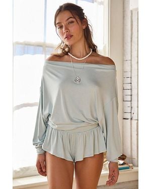 Out From Under Kiera Jersey Knit Off-The-Shoulder Sleep Romper Top - Gray