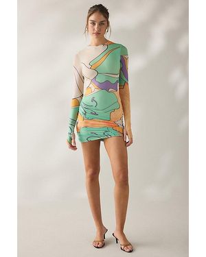 AFRM Mirza Mesh Long Sleeve Bodycon Mini Dress - Green