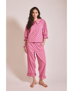 TBCo Cotton Lattice Cropped Pajamas Set Top - Pink