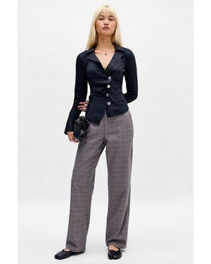 Urban Outfitters Uo Happy Hour Check Straight Leg Trousers - Blue