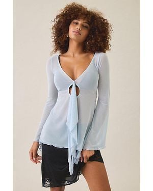 Kimchi Blue Maddie Mesh Cascading Ruffle Bell Sleeve Tunic Top - White