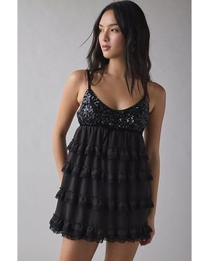 Kimchi Blue Tiered And Tied Ruffle Babydoll Romper - Black