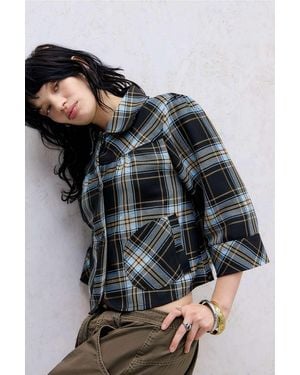 Kimchi Blue Patsy Check Pea Coat Jacket At Urban Outfitters - Black