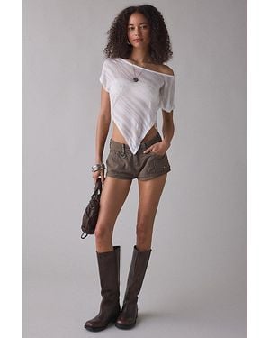 Urban Outfitters Uo Bia Sheer Stripe Asymmetric Off-The-Shoulder Poncho Top - Gray