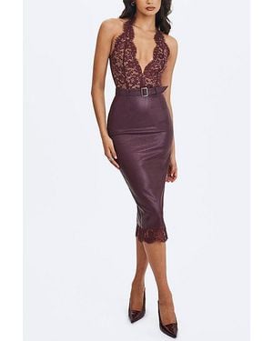 Miss Circle Fiera Plunging Halter Belted Midi Dress - Red