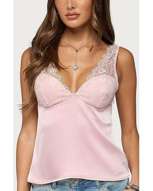 Edikted Vikkey Lacey Satin Effect Tank Top - Pink