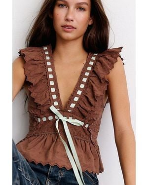 Kimchi Blue Eva Ruffle Lace Babydoll Blouse - Brown