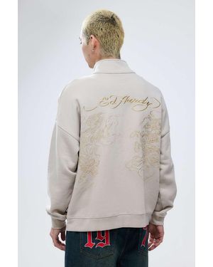Ed Hardy Uo Exclusive Embroidered Track Top - Grey