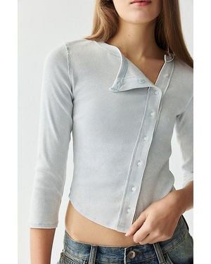 BDG Bella Three Quarter Sleeve Asymmetric Button Front Cardigan - Gray