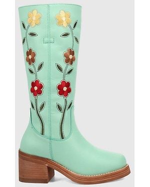 Dingo Bloom Embroidered Leather Boot - Green