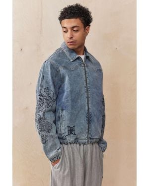 Ed Hardy Uo Exclusive Light Wash Denim Jacket - Blue