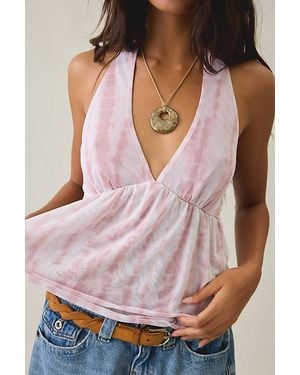 Kimchi Blue Renee Mesh Open Tie-Back Babydoll Halter Top - Pink