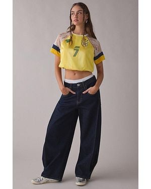 BDG Striker Lace Trim Cropped Jersey Tee - Blue