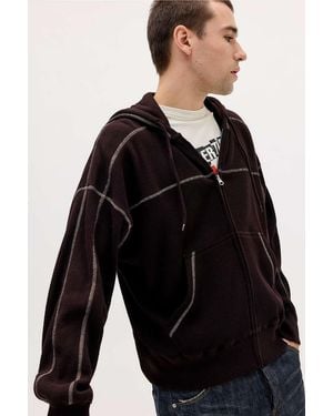 BDG Brown Waffle Zip-through Hoodie - Black