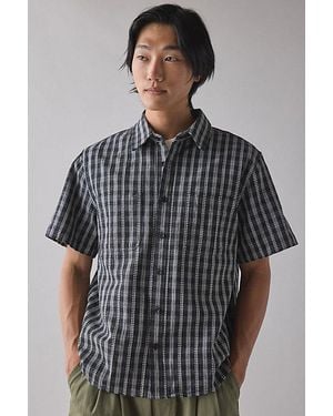 Urban Outfitters Uo Checkerboard Plaid Short Sleeve Shirt Top - Gray