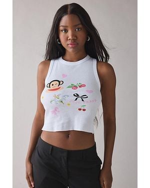 Urban Outfitters Paul Frank Icon Graphic Raw Hem Cropped Tank Top - White