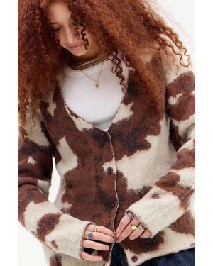 Jaded London Cow Print Chuck Cardigan Xs At Urban Outfitters - Brown