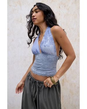 Urban Outfitters Uo Party For You Lace Halter Top - Blue
