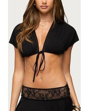 Edikted Kaylea Tie Front Backless Crop Top - Black