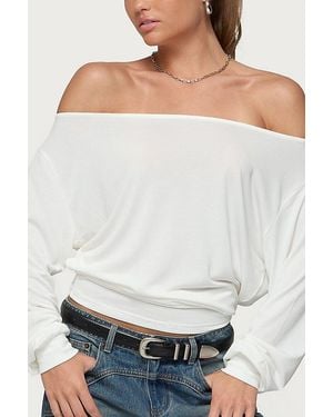 Edikted Nannie Off Shoulder Oversized Top - Gray