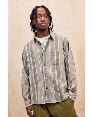 Ayker Dobby Multi Stripe Long Sleeve Shirt S At Urban Outfitters - Brown