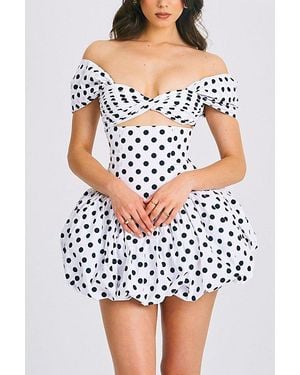 Miss Circle Umika Polka Dots Bubble Hem Mini Dress - Black