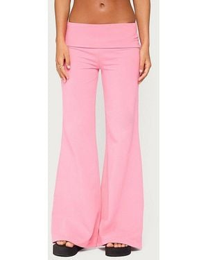 Edikted Wide Leg Fold Over Pants - Pink