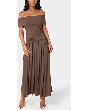Bebe Off The Shoulder Drop Waist Dress - Brown