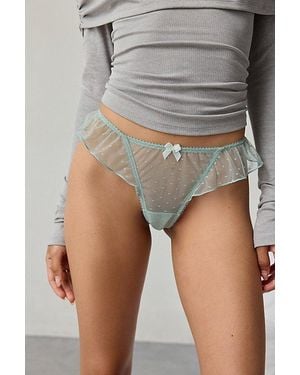 Out From Under Sweet Tease Swiss Dot Mesh Ruffle Thong - Gray