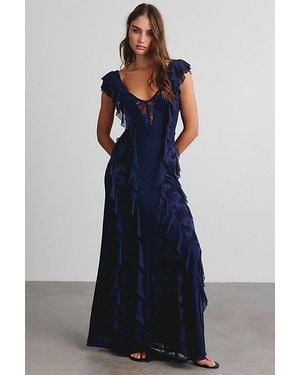 AFRM Trisa Lace Trim Ruffle Maxi Dress - Blue