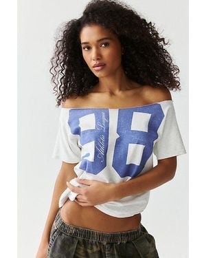 BDG 98 Varsity Graphic Oversized Off-The-Shoulder Tee - Blue