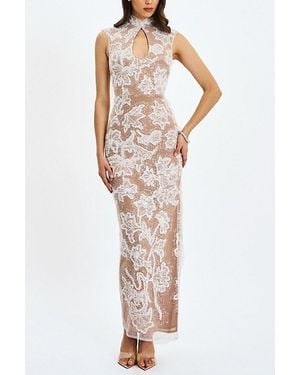 Miss Circle Tavia Beaded Teardrop Neckline Maxi Dress - White