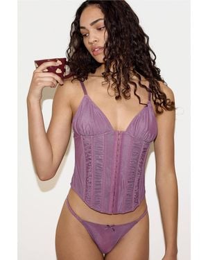 Out From Under Ruched Hook & Eye Corset Top - Purple