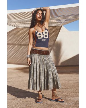 Kimchi Blue Bea Check Crinkle Midi Skirt - Brown