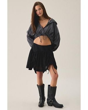 AllSaints Aria Check Ruched Tie Mini Skirt - Black