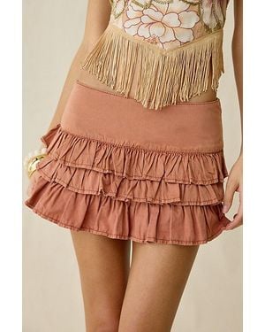 Kimchi Blue Painted Blooms Ruffle Mini Skirt - Brown