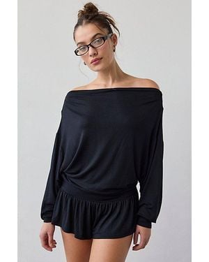 Out From Under Kiera Jersey Knit Off-The-Shoulder Sleep Romper Top - Blue