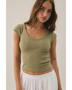 BDG Off-Duty Ribbed Scoop Neck Short Sleeve Tee - Green