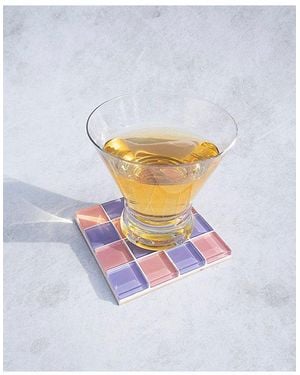 Subtle Studios Checkered Glass Tile Coaster - White