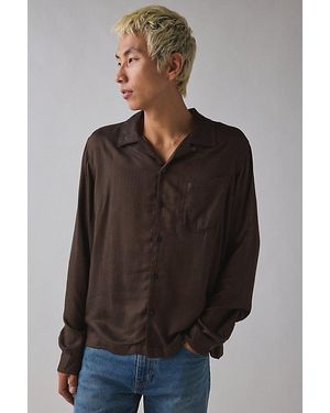 Urban Outfitters Uo Herringbone Drapey Long Sleeve Shirt - Black