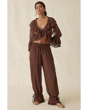 Elevator Disco Eleanor Ruffle Lace Trim Balloon Pants - Natural