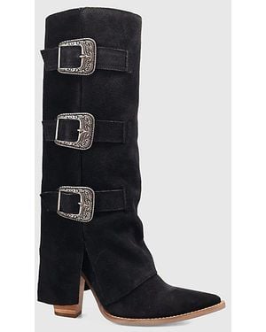 Dingo Buckle Bunny Suede Foldover Cowboy Boot - Black