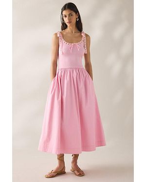 JACQUIE THE LABEL Ellie Mixed Media Tie-Strap Midi Dress - Pink