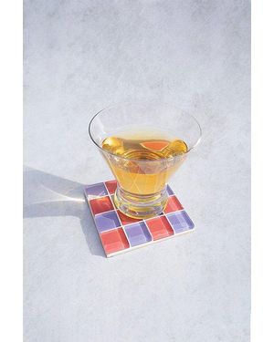 Subtle Studios Checkered Glass Tile Coaster - White