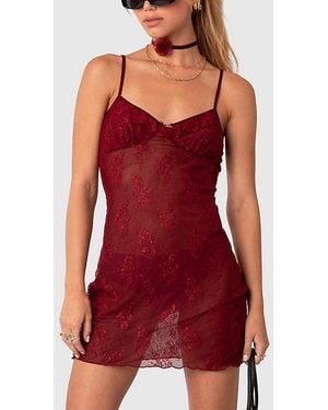 Edikted Madame Sheer Lace Mini Dress - Red