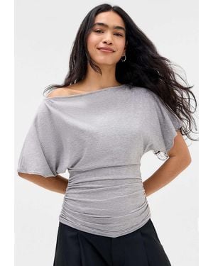 Silence + Noise Silence + Noise Sasha Slash Neck Ruched Waist T-shirt - Grey